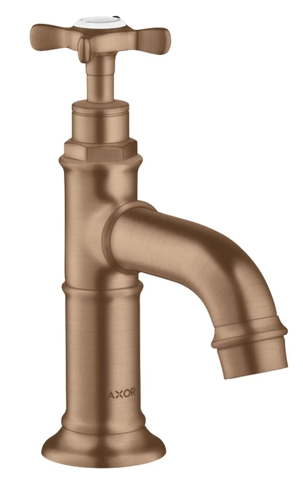 Standventil mit Kreuzgriff und abgerundetem Auslauf in Brushed Red Gold, hergestellt von AXOR. Das Produkt verfügt über eine robuste Bauweise und ist für moderne Badezimmer geeignet.